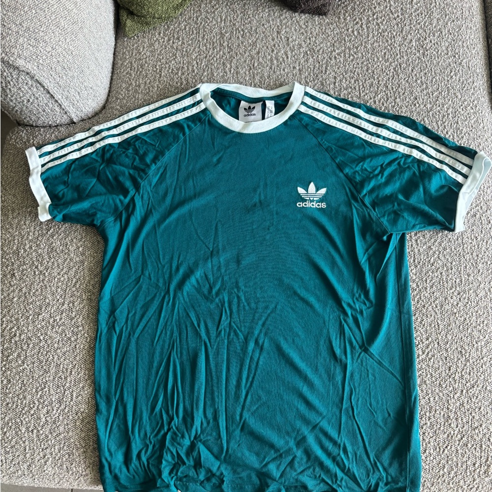 Adidas Men's Teal Striped T-Shirt